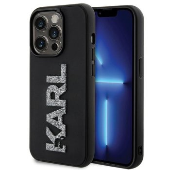 Karl Lagerfeld iPhone 15 Pro Max Case 3D Rubber Glitter Logo, Black
