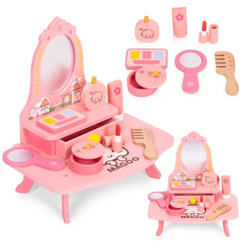 Детский деревянный туалетный столик Ecotoys с зеркалом и ящиком, 7...