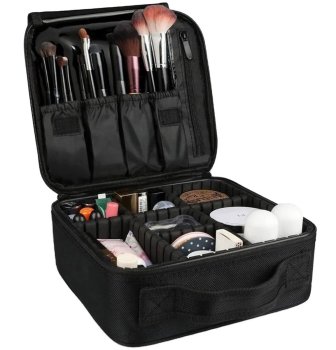 Practical travel cosmetic case with adjustable compartments, black