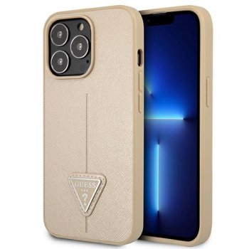 Guess iPhone 13 Pro / 13 6.1" ciets vāciņš Saffiano Triangle Logo bēšs