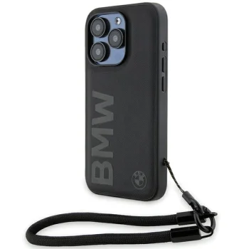 BMW чехол для iPhone 15 Pro Signature Leather Wordmark Cord, черный