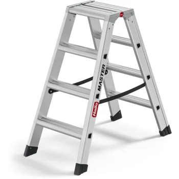 Divpusējas kāpnes Hailo Master D100, 2 x 4 pakāpieni, sudraba krāsā