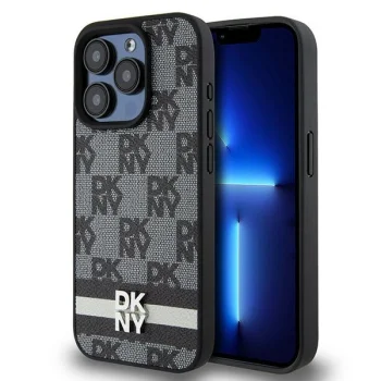 Чехол DKNY для iPhone 15 Pro Max Leather Checkered Mono Pattern, черный