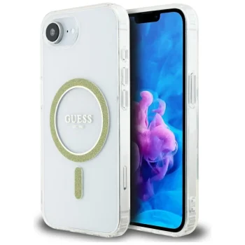 Guess IML Glitter Circle MagSafe vāciņš priekš iPhone 16e, caurspīdīgs