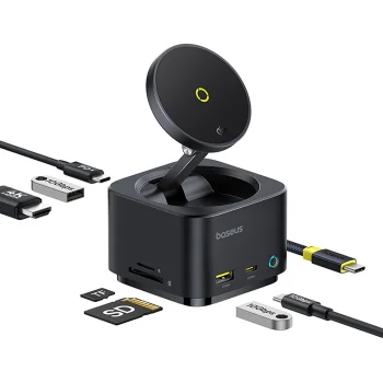 Baseus MagPro Series II 7-в-1 USB-C хаб с MagSafe-совместимой зарядкой 15 Вт + HDMI + USB-A +...