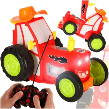 Lecošs un dejojošs tālvadības traktors ar mūziku, sarkans