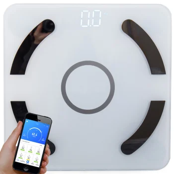 Analītiskie vannas istabas svari ar Bluetooth, stikls, 180 kg, balti