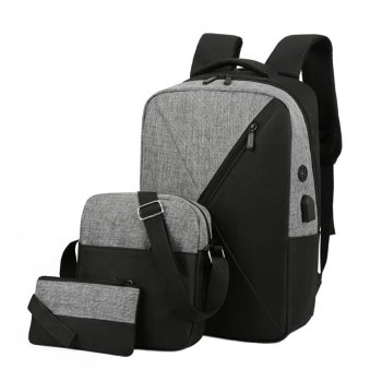 3-in-1 set: backpack, waist bag and pouch, grey-black