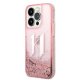 Karl Lagerfeld iPhone 14 Pro vāciņš Liquid Glitter Big KL, rozā