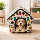 Dog and Cat House Bed with Removable Mat, Beige