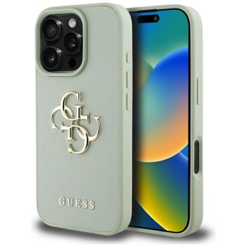 Guess iPhone 16 Pro Max vāciņš PU Grained Big 4G and Classic Logo, zaļš