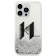 Karl Lagerfeld iPhone 14 Pro vāciņš Liquid Glitter Big KL, sudraba