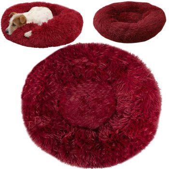 Plush Calming Donut Pet Bed for Dogs and Cats 50 cm, Burgundy