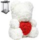Rose Bear Teddy with Heart and LED Lights 23 cm, White & Red