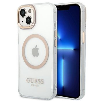 Guess Metal Outline MagSafe vāciņš iPhone 14 modelim, caurspīdīgs/zelts