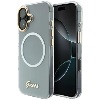 Чехол Guess IML Gradient Script Metal MagSafe для iPhone 17 - белый