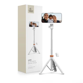 Tech-Protect L03S Bluetooth selfiju nūja ar statīvu (līdz 148 cm), balta