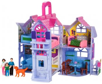 Bērnu Saliekamā Leļļu Lauku Māja ar Mēbelēm Rotaļlietu Komplekts | Doll Pull-Out Village Country House Villa...
