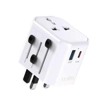 SBS TEADAPTUSBTCUNI universāls ceļojumu adapteris USB-C / USB-A, balts