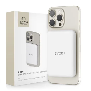 Tech-Protect LifeMag PB10 MagSafe ārējais akumulators 5000mAh, balts