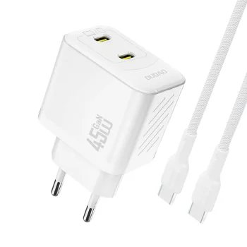 Сетевое зарядное устройство Dudao A28PCEU PD 45W GaN 2xUSB-C + кабель USB-C - Белый