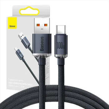 Baseus Crystal Shine USB Type C Data Charging Cable 100W, 1.2m, Blue | Провод для Зарядки...