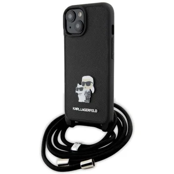 Чехол Karl Lagerfeld для iPhone 15 Crossbody Saffiano Metal Pin, черный