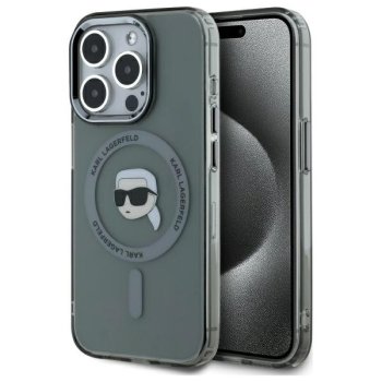 Karl Lagerfeld iPhone 15 Pro Max Case IML Metal Karl Head MagSafe, Black
