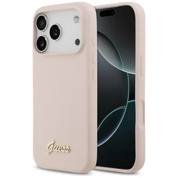 Guess Silicone Script Metal Logo MagSafe vāciņš iPhone 17 Pro - rozā | Phone Case Cover Pink
