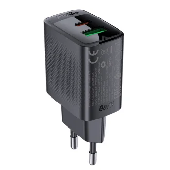 Dual Port USB Charger Acefast A78 GaN PD 20W Black