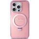 Guess Ring Stand Script Glitter MagSafe vāciņš iPhone 15 Pro Max, rozā