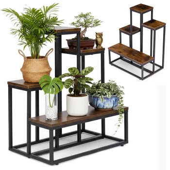 Puķu statīvs ar 4 plauktiem ModernHome, industriāls augu plaukts loft stilā