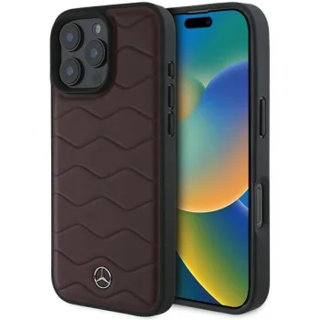 Чехол Mercedes для iPhone 16 Pro Max Waves Leather, красный