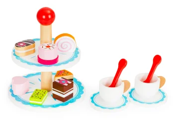 Koka kūku statīvs ar kūciņām un tasītēm ECOTOYS 14 el.