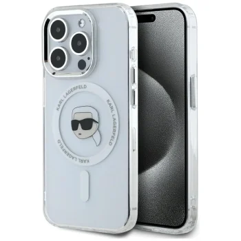 Чехол Karl Lagerfeld для iPhone 15 Pro Max IML Metal Karl Head MagSafe, белый