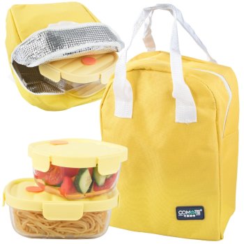 Heat-Resistant Glass Food Container Set with Thermal Bag, 2 Pcs, Yellow