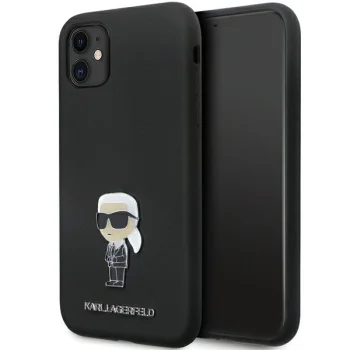 Karl Lagerfeld iPhone 11 vāciņš Silicone Ikonik Metal Pin, melns