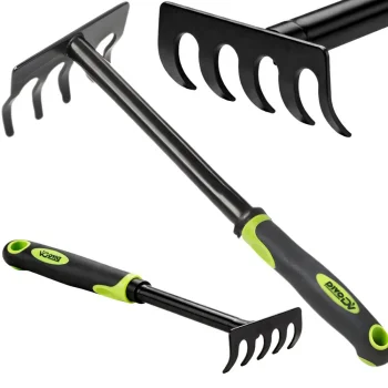 Garden Hand Rake for Flowers and Soil Loosening DIVODV, Black/Green