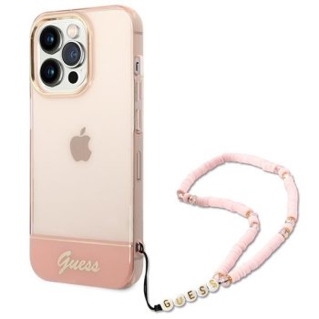Apple iPhone 14 Pro 6.1'' Guess Translucent Pearl Strap Case Cover (GUHCP14LHGCOHP), Pink