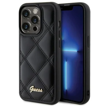 Guess Quilted Metal Logo vāciņš iPhone 15 Pro Max - melns
