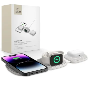 Беспроводное зарядное устройство Tech-Protect QI15W-A32 3-в-1 MagSafe - серое