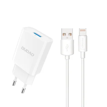 Сетевое зарядное устройство Dudao A4EU USB-A 2.1A с кабелем Lightning, белое