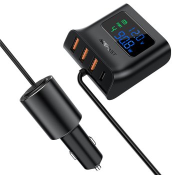 Acefast automašīnas lādētājs 90W USB Type-C / 3x USB / cigarešu šķiltavu ligzda, PPS, PD3.0, QC3.0, AFC, FCP...