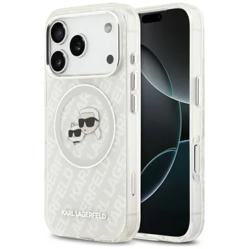 Karl Lagerfeld IML Glitter Karl&Choupette Heads Logo MagSafe Phone Case Cover iPhone 17 Pro Max - Gray