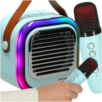 Kids Karaoke Machine with 2 Microphones, Bluetooth Speaker, LED Lights, 10W, blue