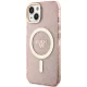 Guess iPhone 14 Plus vāciņš Glitter Gold MagSafe, rozā