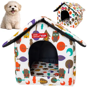 Folding Pet House Bed for Cats and Small Dogs, Size L, Owl Pattern