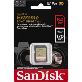 Atmiņas karte SanDisk Extreme SDXC 64GB UHS-I U3 V30 (SDSDXV2-064G-GNCIN)