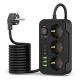 Удлинитель Tech-Protect PC3X6, 3 розетки + 3xUSB-A + 3xUSB-C, 200 см, черный