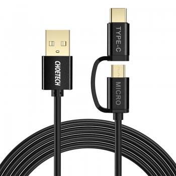 Choetech USB to USB Type C / Micro USB Data Charging Cable, 1.2m, Black | Lādētājvads Datu Pārraides Kabelis